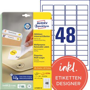 Zweckform L4736REV-25 Universal-Etiketten - 45,7 x 21,2 mm, weiß, 1.440 Etiketten, wiederablösbar