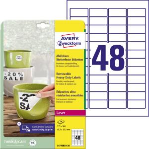 Zweckform L4778REV-20 Wetterfeste Etiketten (A4, 960 Stück, ablösbar, 45,7 x 21,2 mm) 20 Blatt weiß