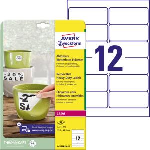 Zweckform L4776REV-20 Folienetiketten - 99,1 x 42,3 mm, weiß, 240 Etiketten, ablösbar, wetterfest