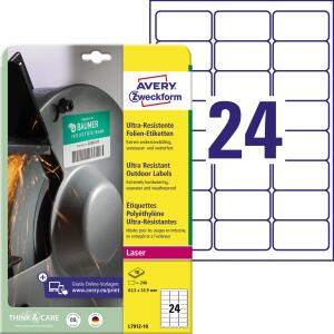 Zweckform L7912-10 Ultra-Resistente Folien-Etiketten - A4, 240 Stück, 63,5 x 33,9 mm, 10 Blatt weiß