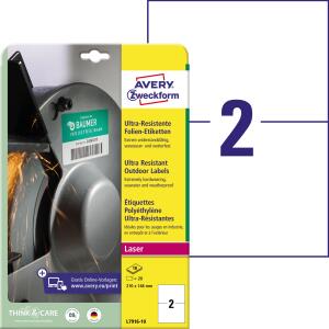 Zweckform L7916-10 Ultra-Resistente Folien-Etiketten - A4, 20 Stück, 210 x 148 mm, 10 Blatt weiß