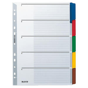 LEITZ 4320 Register blanko Karton A4 5 Blatt Taben 5farbig