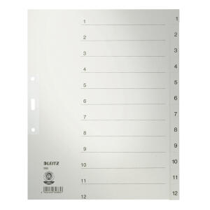 LEITZ 1233 Zahlenregister 112 Papier A4 Überbreite 12 Blatt grau