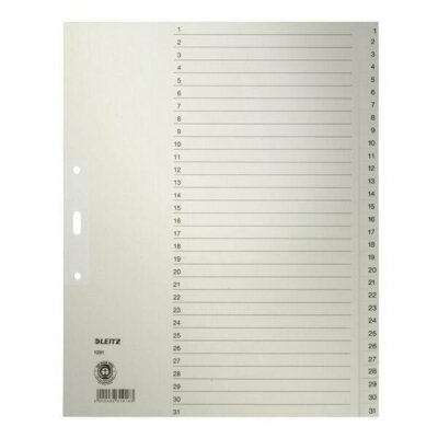 LEITZ 1231 Zahlenregister 131 Papier A4 Überbreite 31 Blatt grau