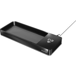 LEITZ Federschale Duo Colour schwarz mit integriertem QI Induktionsladegerät.