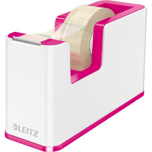 LEITZ 53641023 Duo Colour Tischabroller WOW +1RL weiß/pink met.Universell einsetzbar für Klebefilmrollen bis 19 mmx33 m und einem Kerndurchme