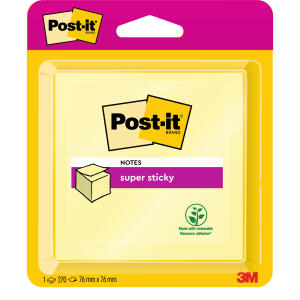 Post-it SuperSticky Haftnotiz  Würfel, 70 g, 76 x 76 mm, gelb, 270 Blatt