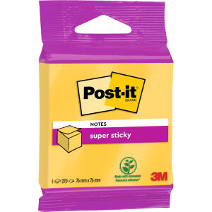 Post-it SuperSticky Haftnotiz  Würfel - 70 g, 76 x 76 mm, narzissengelb, 270 Blatt