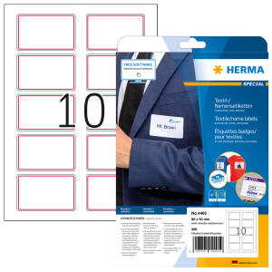 Herma Namensetiketten ablösbar 80 x 50 mm Acetatseide weiss mit roten Streifen 20 Bl 200 Etik. LaserCopy