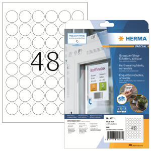 Herma Etiketten ablösbar Ø 30 mm Folie weiss wetterfest 20 Bl 960 Etik. LaserCopy