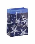 SIGEL GT026 Geschenktasche SIGEL klein - blau - Sterne - mit Bodeneinlage, Geschenkanhänger und farblich abgestimmten Tragekordeln - Glanzkarton, Kunststoff - 17 x 23 x 9 cm