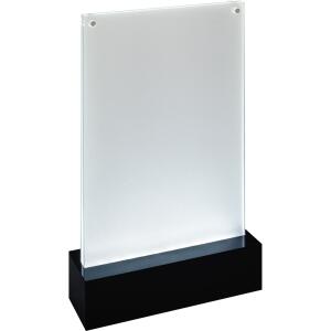 SIGEL TA422 LED-Tischaufsteller - 15,90 x 25,40 x 4,60 cm - A5 - senkrecht - beidseitige Präsentation - glasklar/schwarz - Acryl (PMMA)