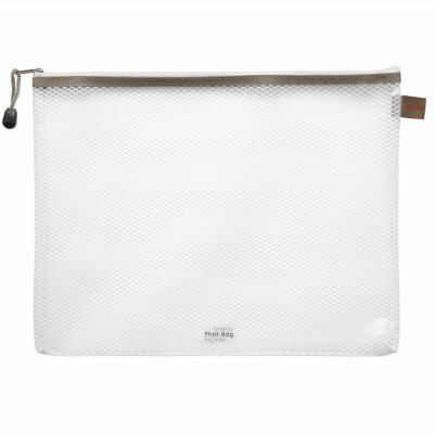 FSY PVC-freier Reißverschluss-Beutel "Phat-Bag", A4, mit Zip weiß, Bordierband taupe farblos transparent, 1 Stück