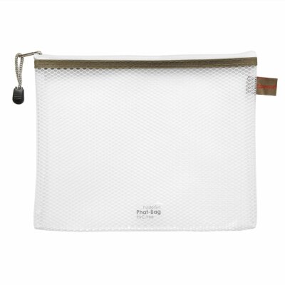 FSY PVC-freier Reißverschluss-Beutel "Phat-Bag", A5, mit Zip weiß, Bordierband taupe farblos transparent, 1 Stück