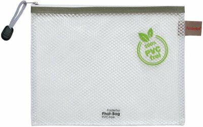 FSY PVC-freier Reißverschluss-Beutel "Phat-Bag", B6, mit Zip weiß, Bordierband taupe farblos transparent, 1 Stück