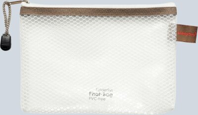 FSY PVC-freier Reißverschluss-Beutel "Phat-Bag", A6, mit Zip weiß, Bordierband taupe farblos transparent, 1 Stück