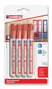 Edding Permanentmarker 3000 4er-Blister rot