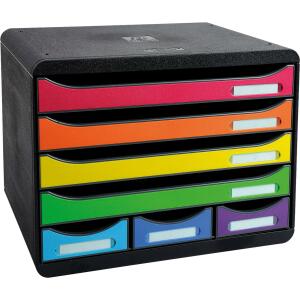 Exacompta EXACOMPTA Schubladenbox Store-Box Maxi - A4+, quer, 7 offene Laden, schwarz/harlekin