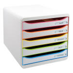 Exacompta EXACOMPTA Schubladenbox Big Box Plus - A4+, 5 offene Laden, weiß/harlekin/weiß
