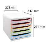 Exacompta EXACOMPTA Schubladenbox Big Box Plus - A4+, 5 offene Laden, weiß/harlekin/weiß