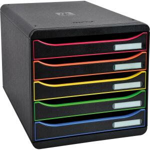 Exacompta EXACOMPTA Schubladenbox Big Box Plus - A4+, 5 offene Laden, schwarz/harlekin/schwarz