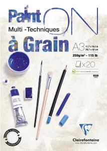 Clairefontaine PaintOn gekörnt A3 250g weiß 20Bl