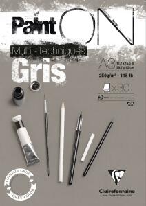 Clairefontaine PaintOn gr Fgekörnt A3 250g 30Bl