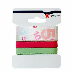 Roth  Schleifenband Numbers-Rosa, 2,5/1/1 cm x 4,5 m, 3er Karte