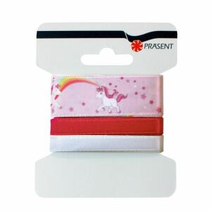 Roth  Schleifenband Einhorn, 2,5/1/1 cm x 4,5 m, 3er Karte
