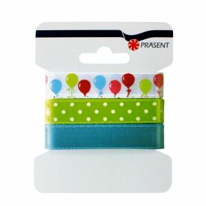 Roth  Schleifenband Luftballon, 1,5/1,5/1,5 cm x 4,5 m, 3er Karte