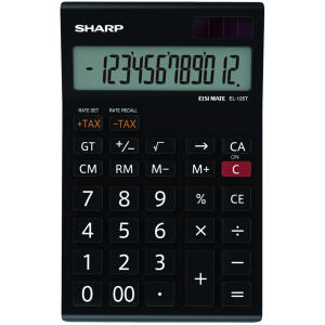 Sharp Tischrechner EL-125T schwarz-weiß, mit Steuerberechnung