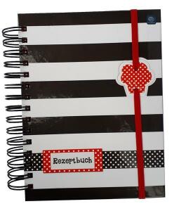 Dickes Rezeptbuch mit Hardcover Deckel Motiv: Schwarz+WeißA5 Ringbindung mit Gummizugverschluß