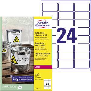 Zweckform L4773-100 Folienetiketten - 63,5 x 33,9 mm, weiß, 2400 Etiketten, permanent, wetterfest