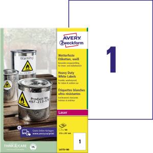 Zweckform L4775-100 Folienetiketten - 210 x 297 mm, weiß, 100 Etiketten, permanent, wetterfest