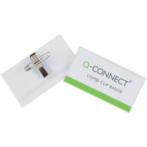 Q-Connect Namensschilder - mit Kombiklemme (Nadel und Klemme), 90 x 54 mm