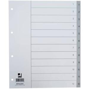 Q-Connect Zahlenregister - 1 - 12, PP, A4 Überbreite, 12 Blatt, grau