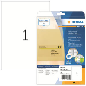 Herma Etiketten permanent haftend 210 x 297 mm Folie transparent matt wetterfest 10 Bl 10 Etik. LaserCopy