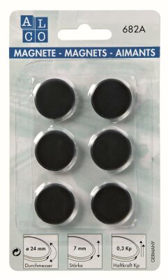 Alco Haftmagnet 7mm Ø 24mm schwarz 6 Stück