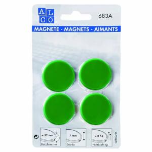 Alco Haftmagnet 7mm Ø 32mm dunkelgrün 4 Stück
