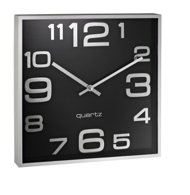Alco Wanduhr Kunststoff 283x41x283mm Ziffernblatt schwarz Rahmen silber