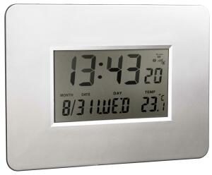 Alco LCD-Funkwanduhr Kunststoff 300x18x210mm silber