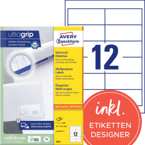 Zweckform 3659 Universal-Etiketten ultragrip - 97 x 42,3 mm, weiß, 1.200 Etiketten, permanent
