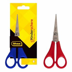 Kinderschere spitz 5 1/4",für RH, zweifarbig rot/gelb oder blau/gelb