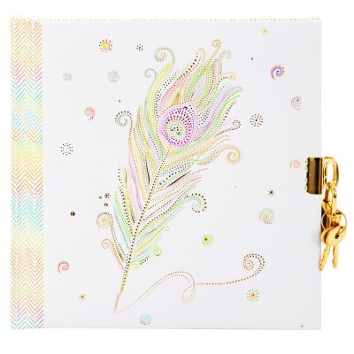 Goldbuch Tagebuch / diary Flora Feather Kunstdruck mit Relief Goldprägung mit Schloss 17x17x2cm