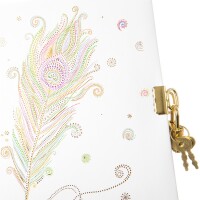 Goldbuch Tagebuch / diary Flora Feather Kunstdruck mit Relief Goldprägung mit Schloss 17x17x2cm