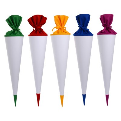 Goldbuch BastelSchultüten 70cm Sortiment weiß mit farbigem Filzverschluss & Spitze