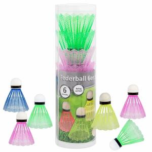 Idena Federbälle farbig sortiert, 6er Set - je 2 Stück grün und rot, je 1 Stück blau und gelb