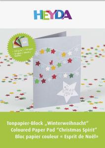 HEYDA 2047153 Tonpapier-Block Winterweihnacht A4 weiss perlweiss mango hellblau mittelgrün dunkelgrün mittelrot dunkelrot silber matt gold matt
