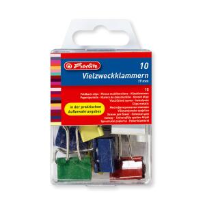 Herlitz Foldbackklammer 19mm Metall 60Bl farbig sortiert 10er Box