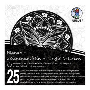 Ursus ZENTANGLE KACHELN BLANKO,"KREIS",25ST.SCHWARZ